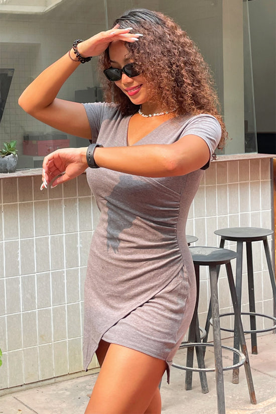Ruched Bodycon V-Neck Mini Dress