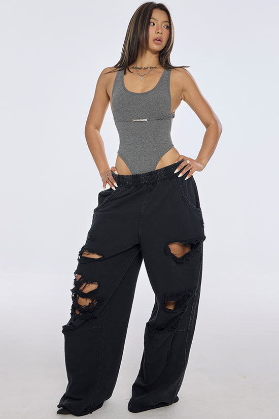 Distressed Slouchy Fit Jogger Pants