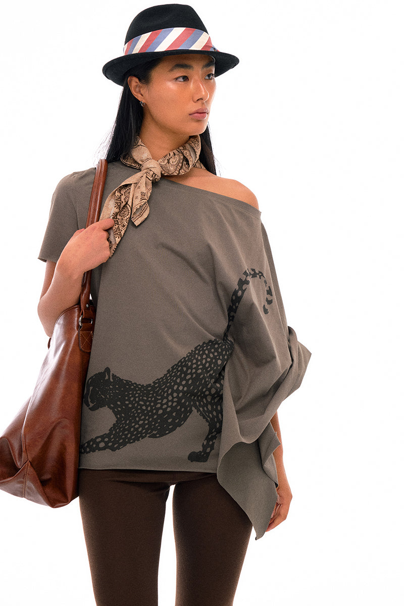 Asymmetrical Panther Print Knit Top