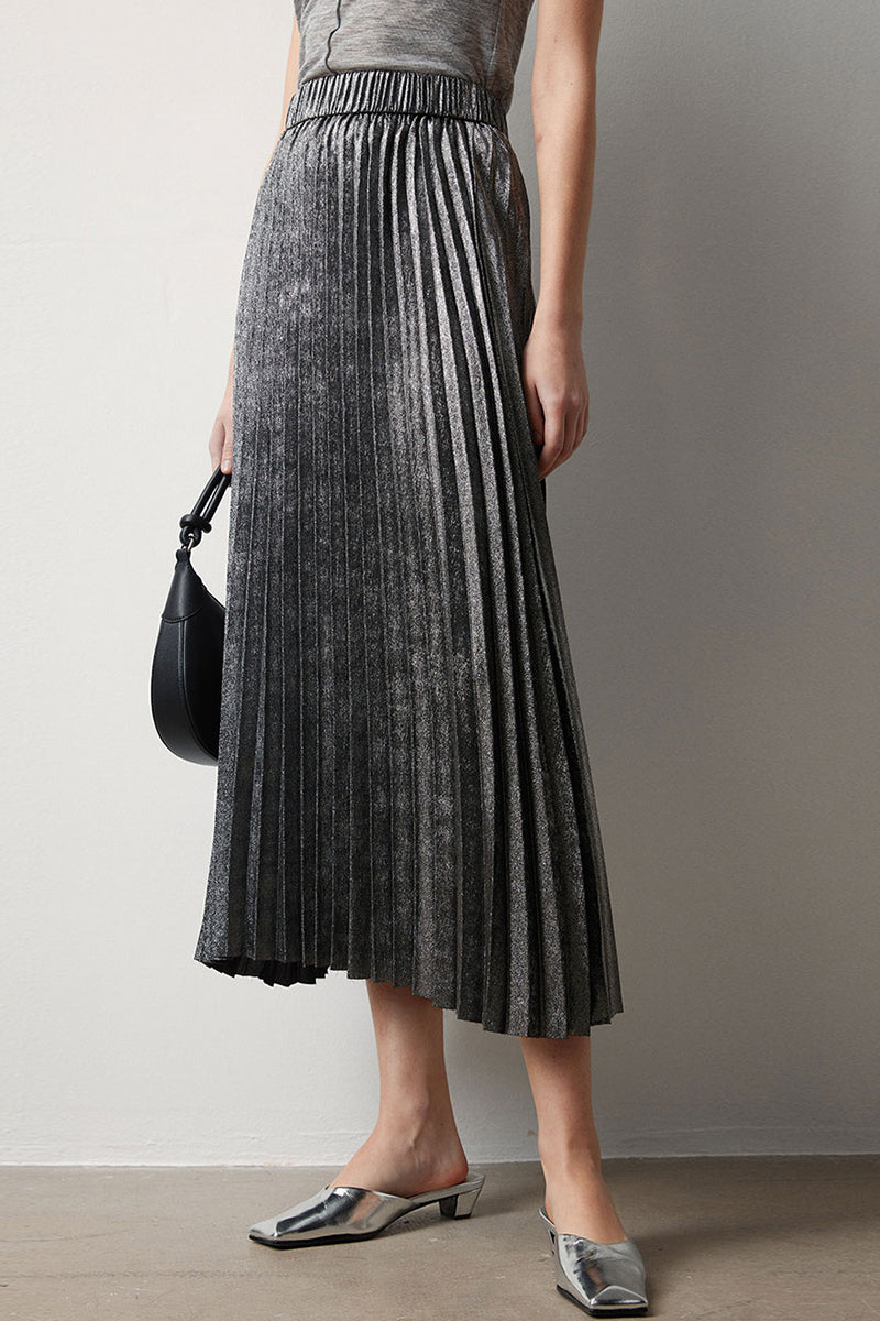 Metallic and Animal Print Pleated Skirt