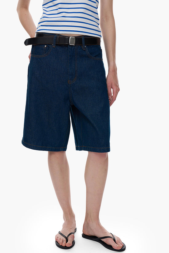 High Waist Wide Leg Denim Shorts