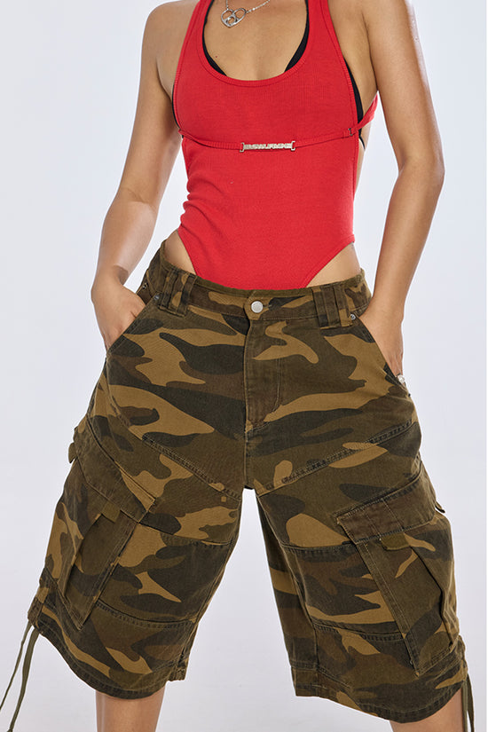 Loose Fit Camouflage Cargo Shorts