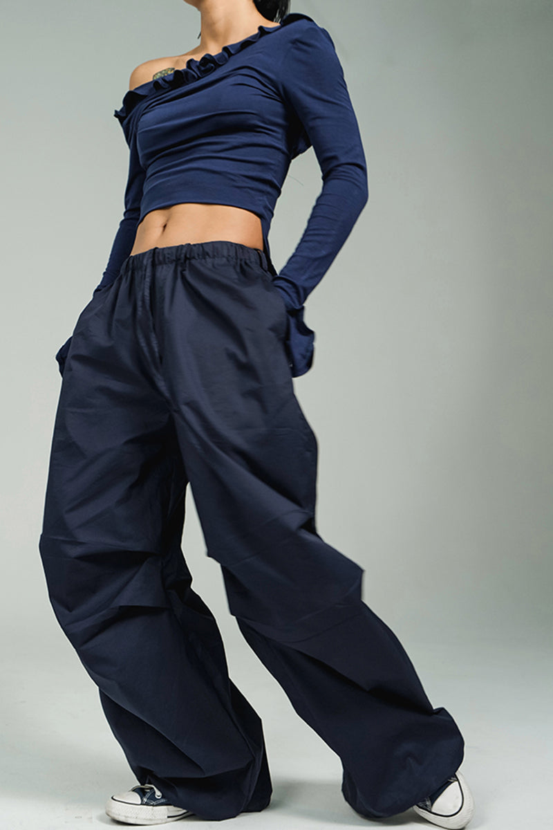 Structured Folded Wide-Leg Pants