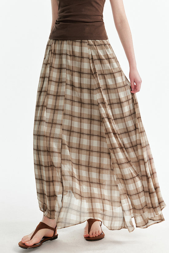 Plaid Flowy Maxi Skirt