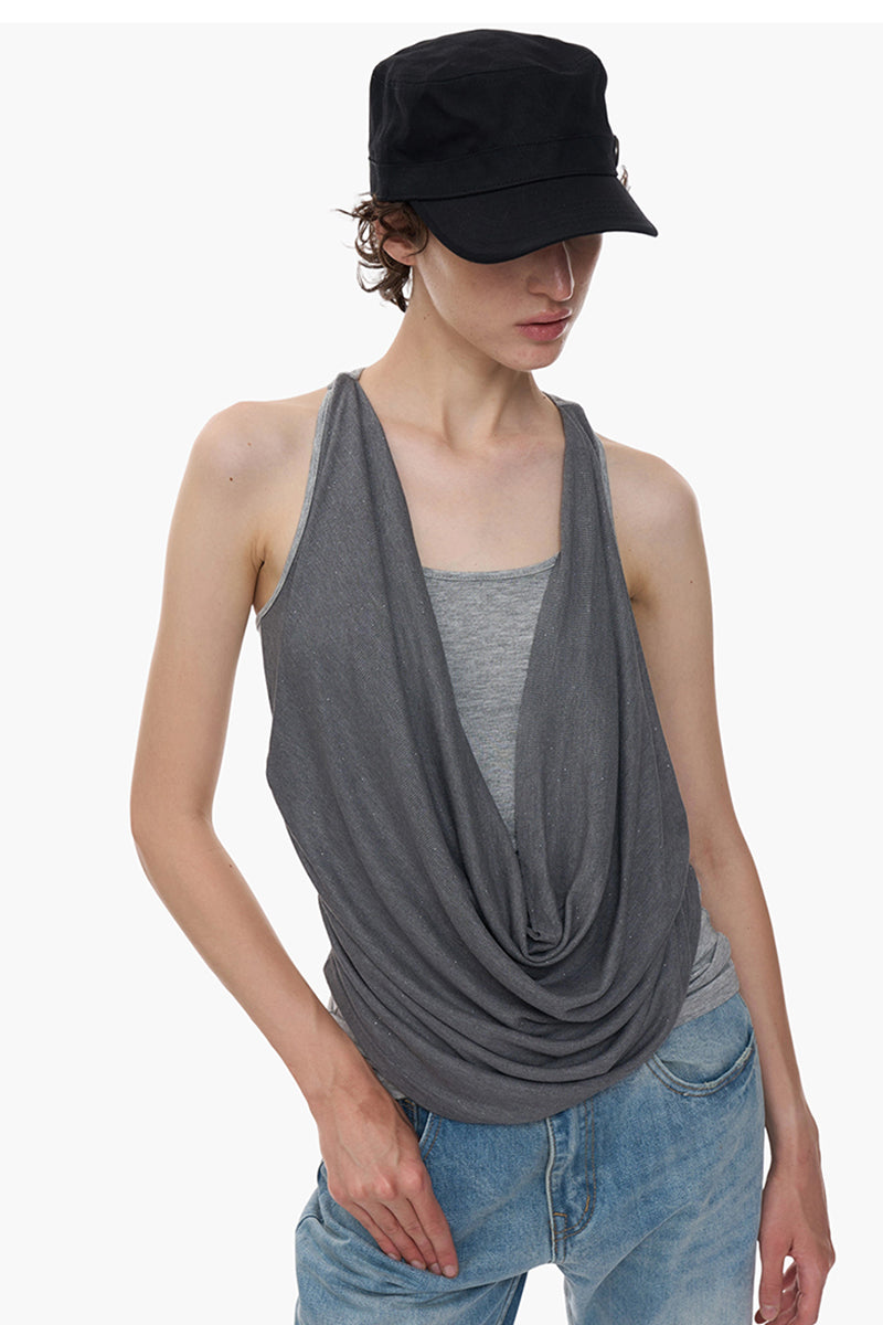Draped Sleeveless Casual Tank Top