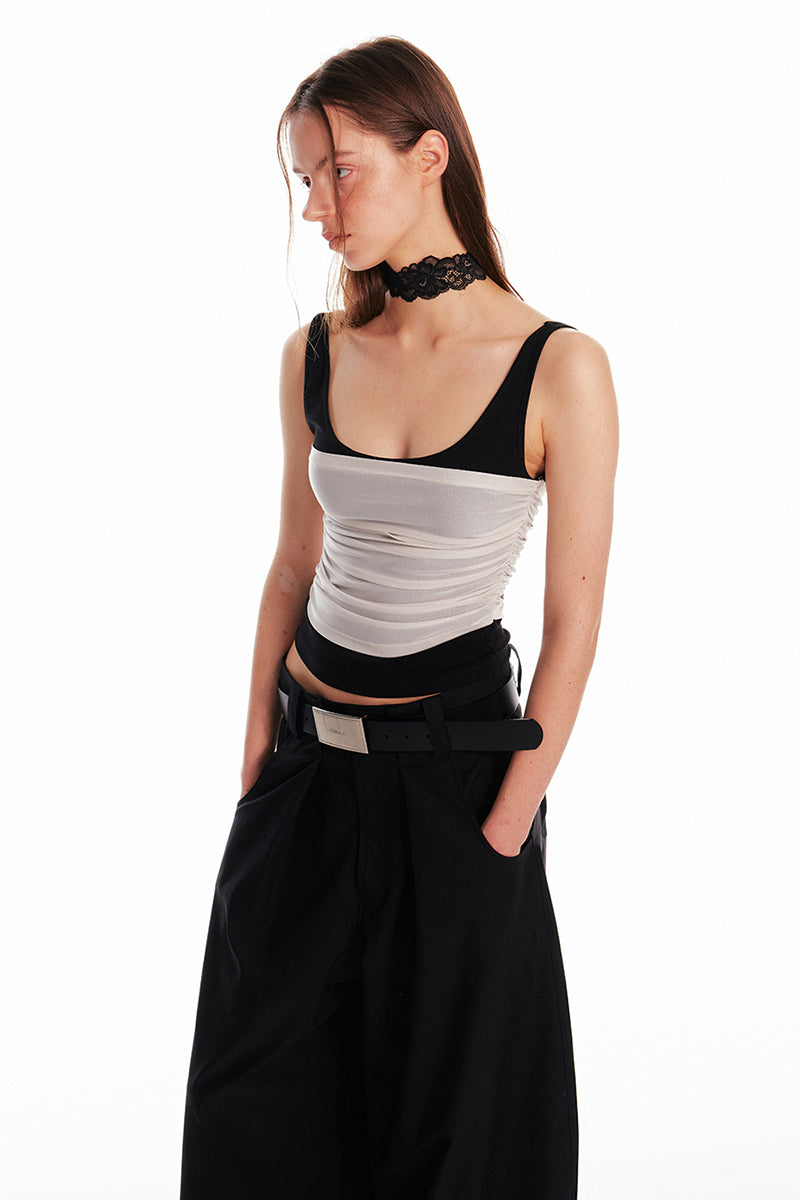 Ruched Two-Tone Sleeveless Top