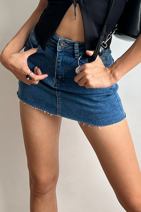 Raw Hem Fitted Denim Mini Skirt
