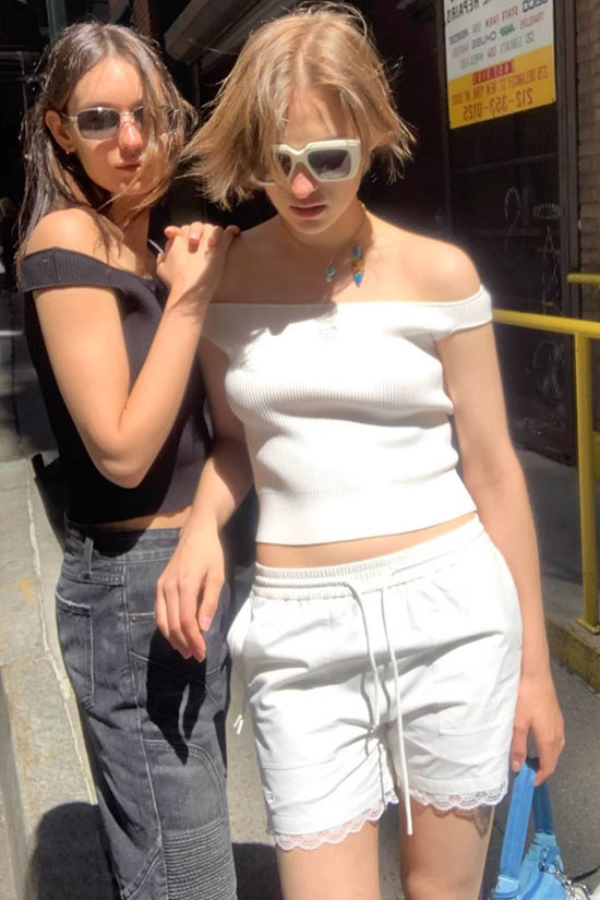 Ribbed Off Shoulder Crop Tops