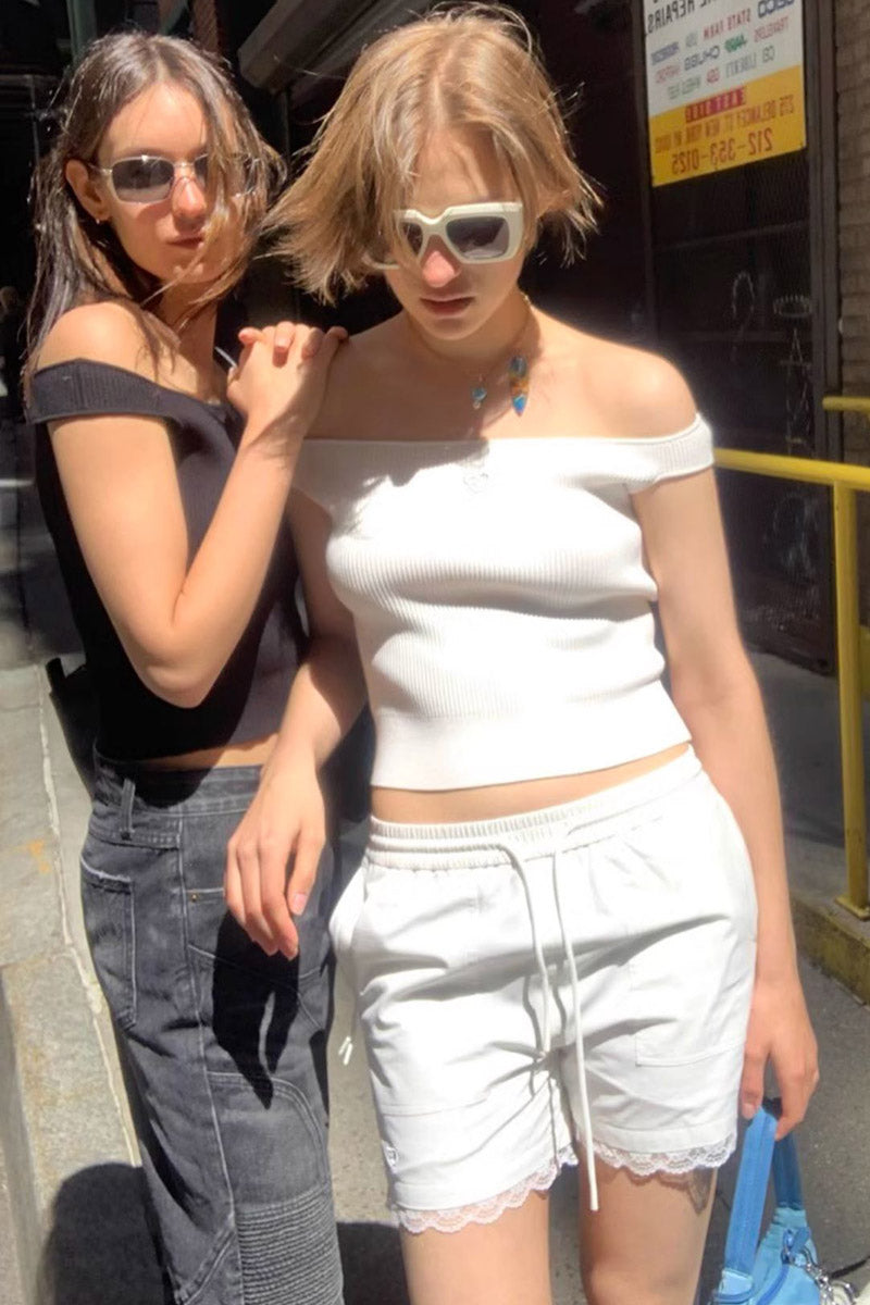 Ribbed Off Shoulder Crop Tops