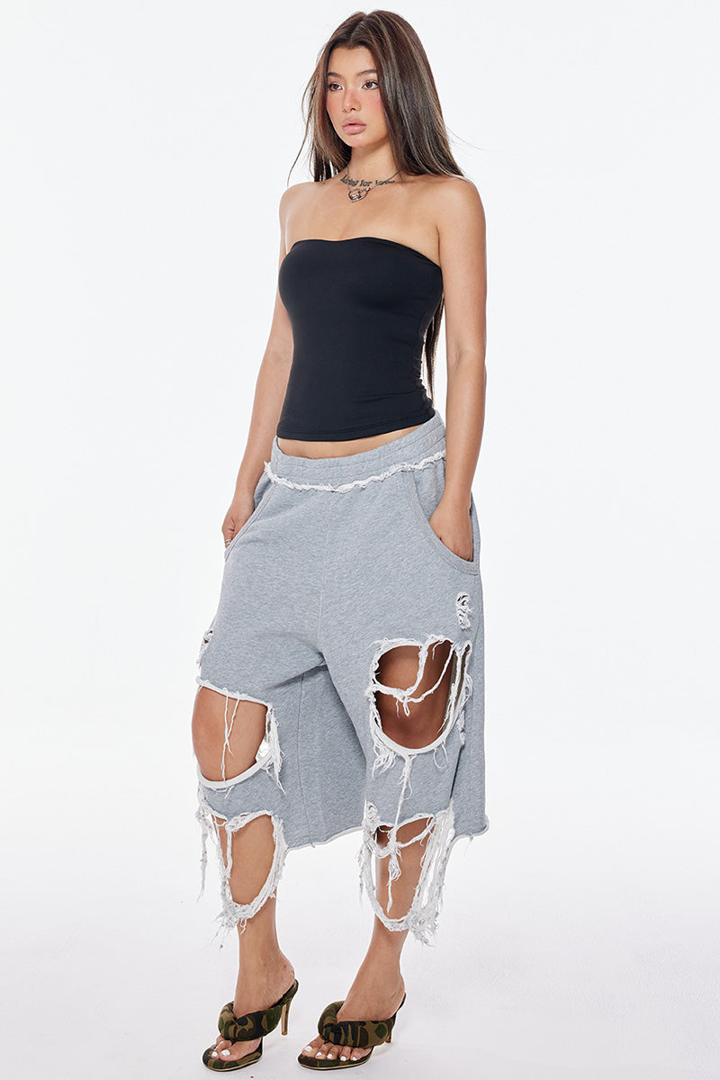 Extreme Distressed Raw Hem Shorts