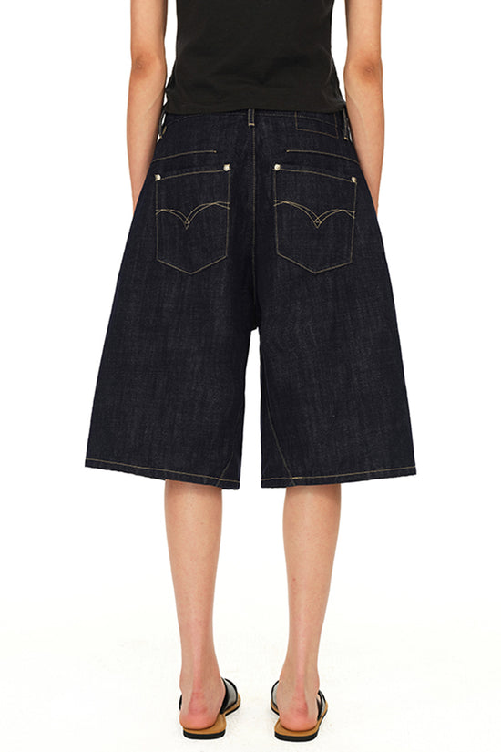 Dark Wash Wide Denim Shorts