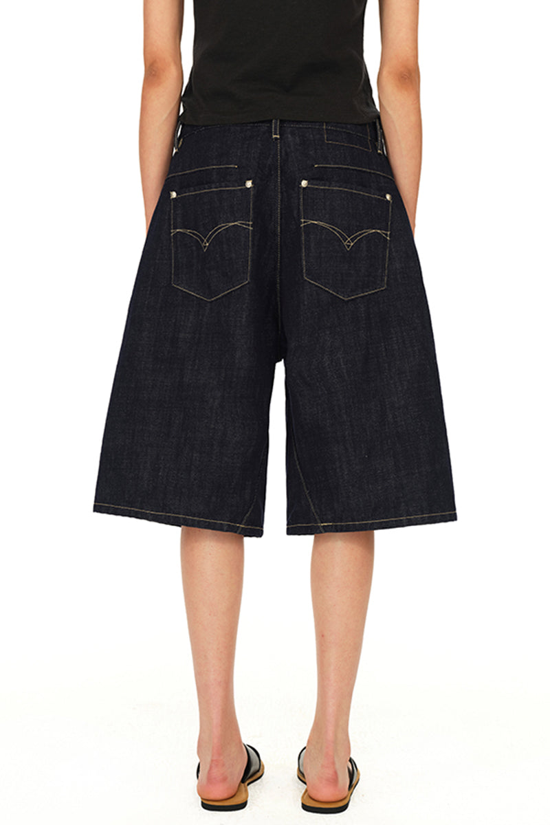 Dark Wash Wide Denim Shorts