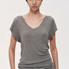 V-Neck Ruched Cap Sleeve T-Shirt