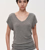 V-Neck Ruched Cap Sleeve T-Shirt