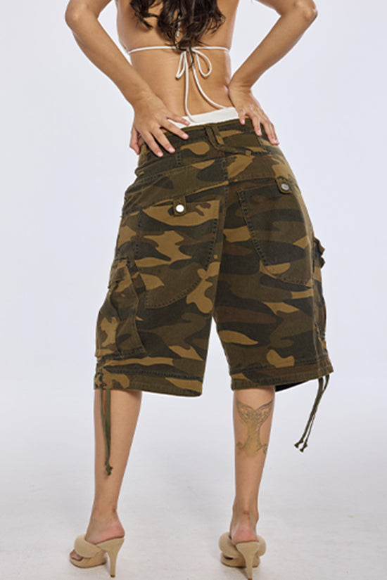 Loose Fit Camouflage Cargo Shorts