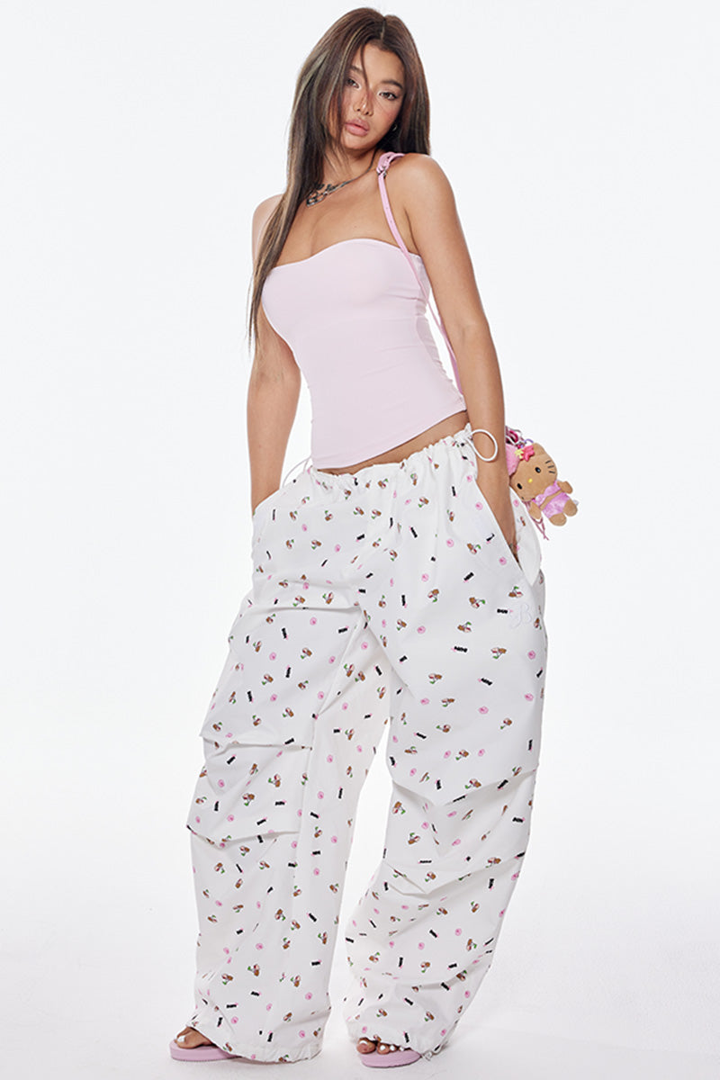 Wide Leg Cargo Pants with Tiny Print