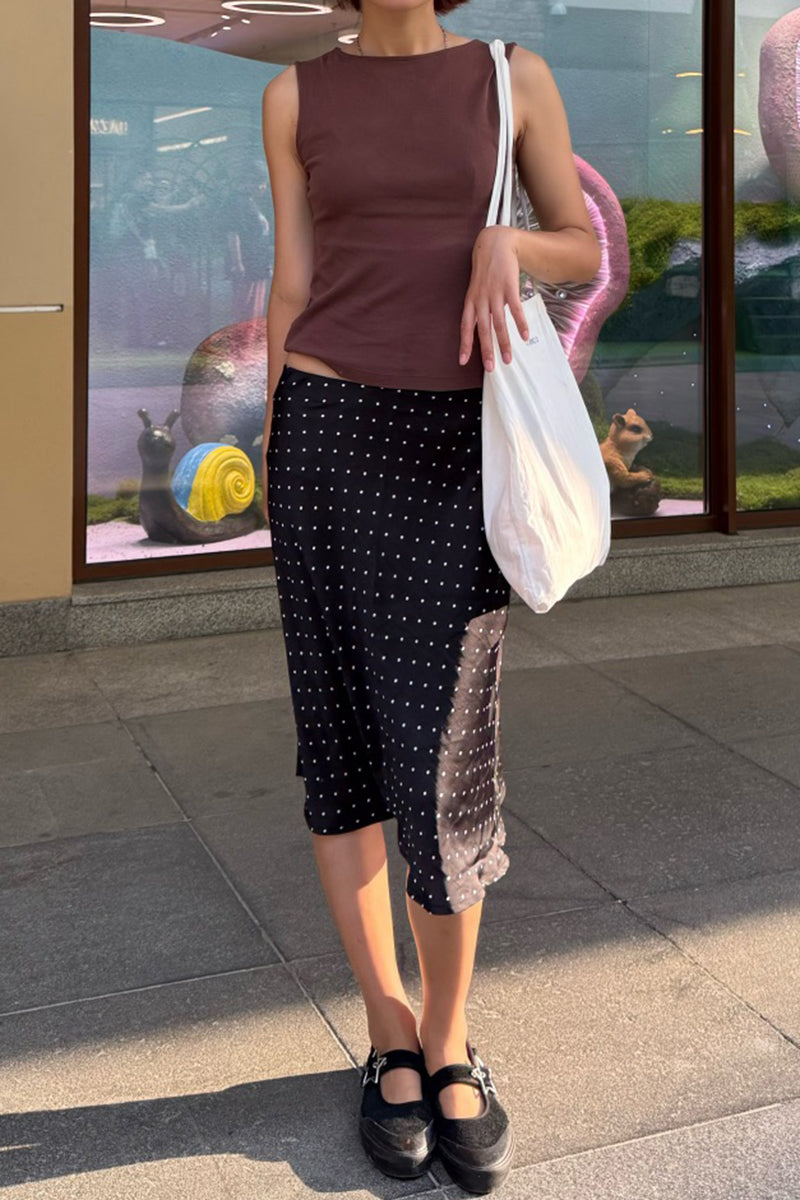 Polka Dot Midi Slip Skirt