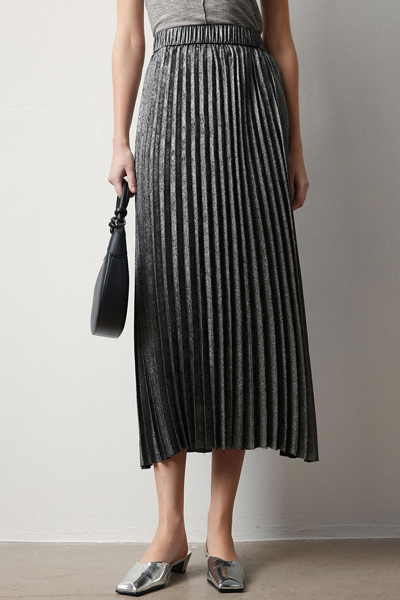 Metallic and Animal Print Pleated Skirt
