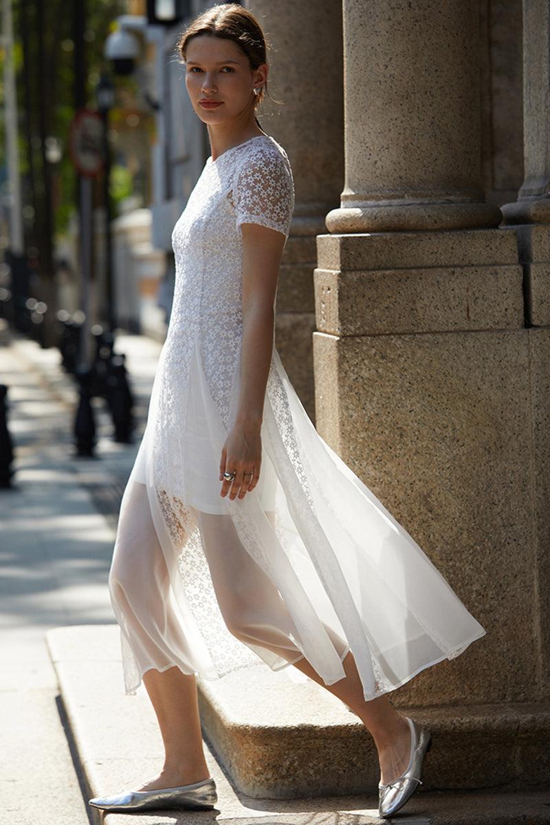 Lace Panel Midi Dress