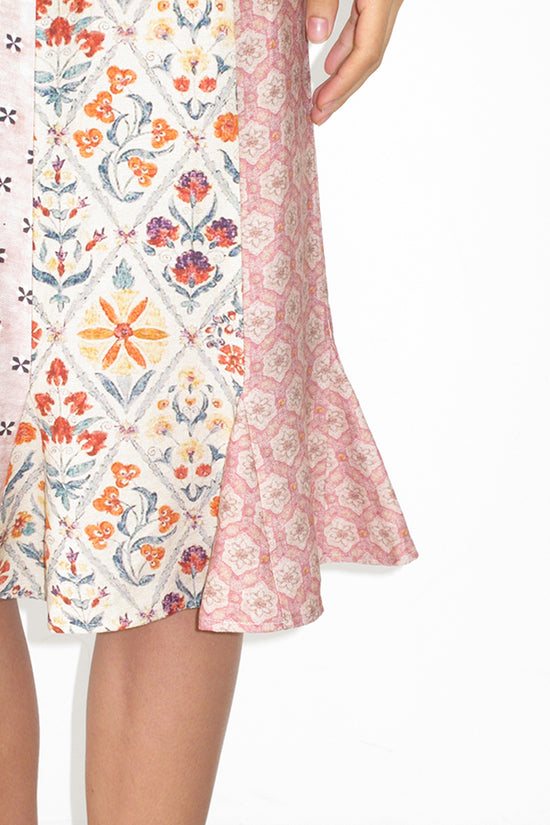 Patchwork Mid-Length Flared Skirt