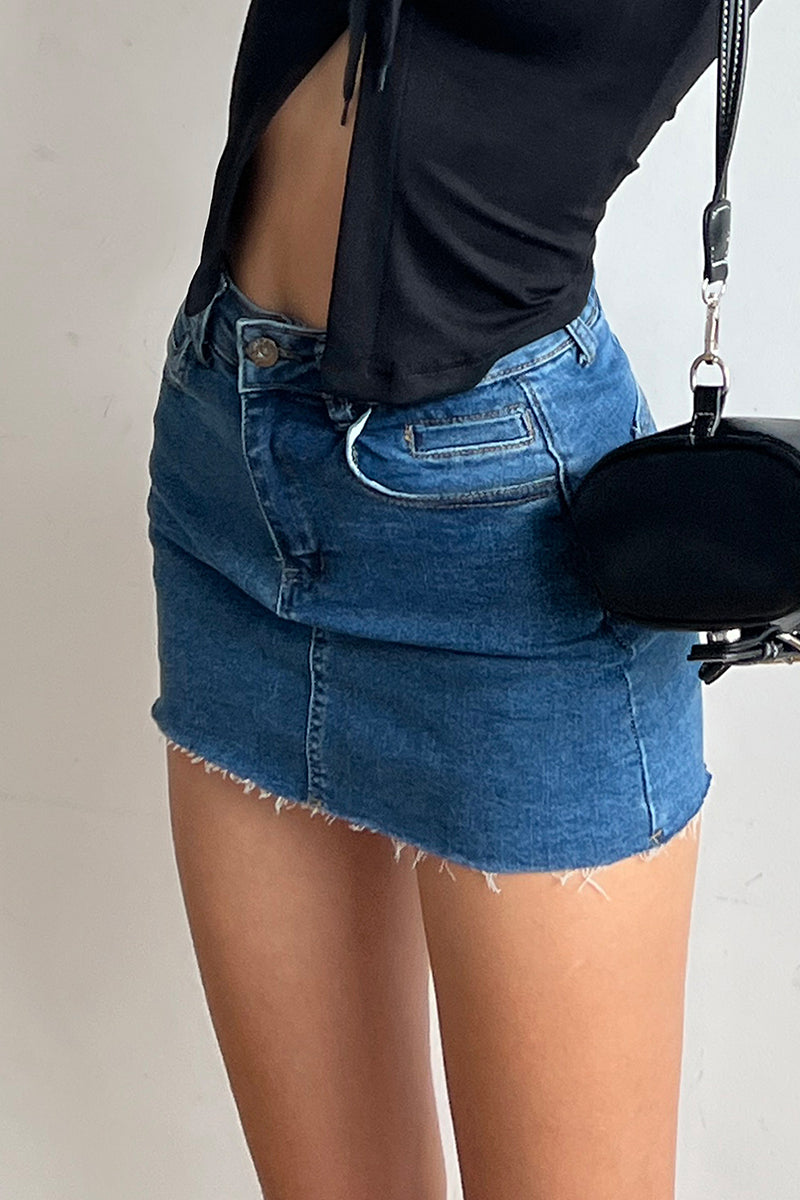 Raw Hem Fitted Denim Mini Skirt