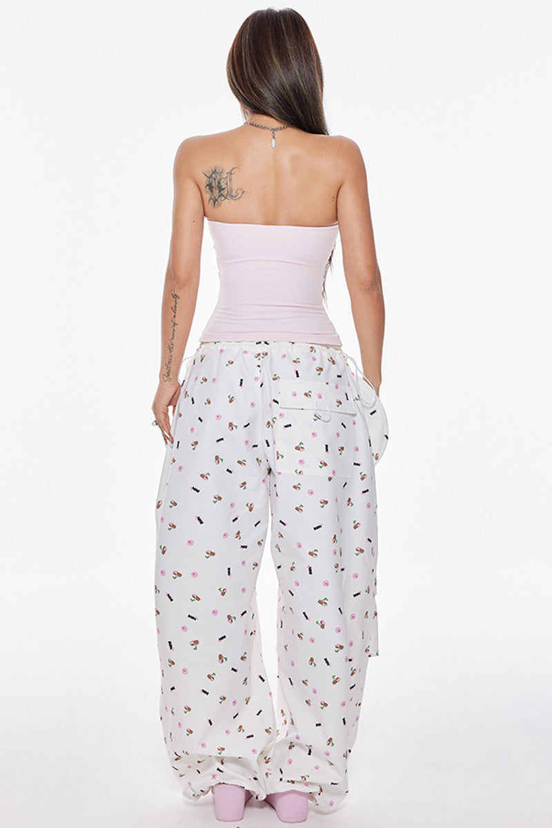 Wide Leg Cargo Pants with Tiny Print