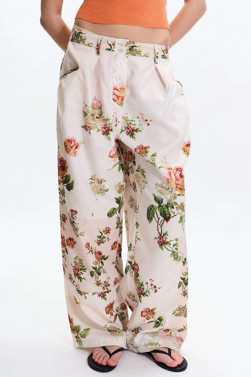 Floral Print Wide-Leg Trousers