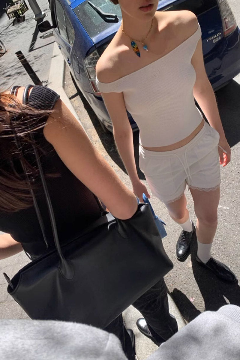 Ribbed Off Shoulder Crop Tops