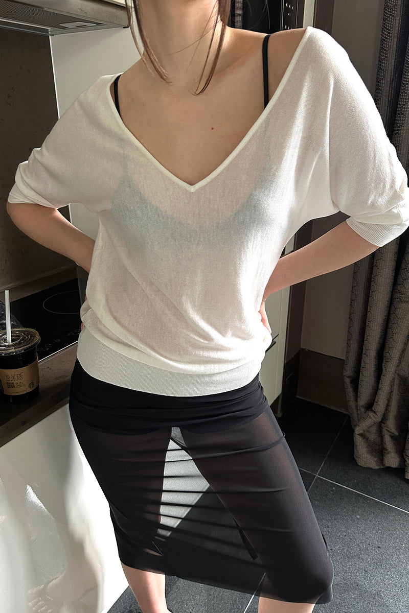 Deep V-Neck Knit Top