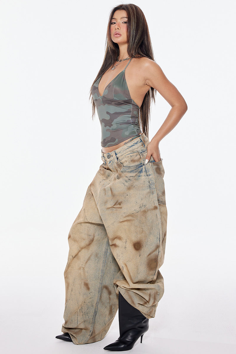 Camo Print Halter Crop Top