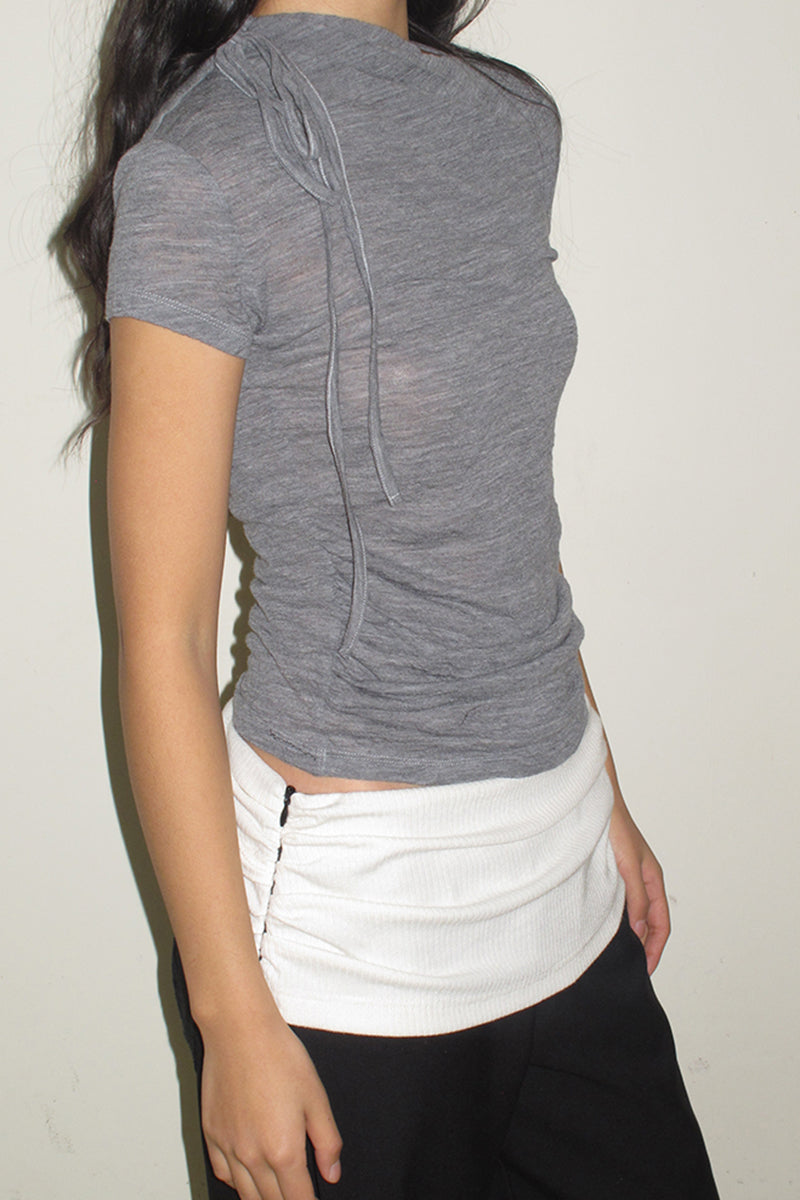Short Sleeve Ruched Detail Knit Top