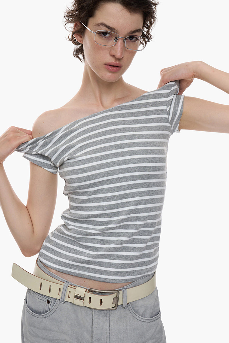Off Shoulder Striped Fitted Tee
