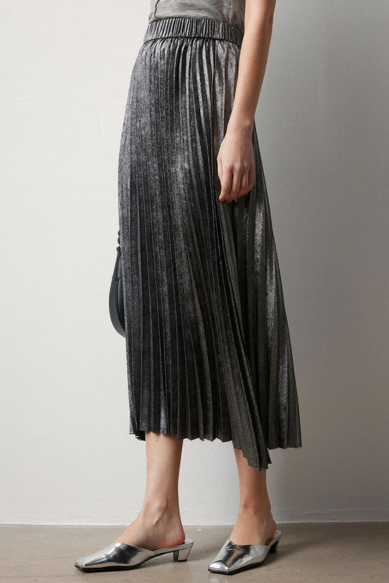Metallic and Animal Print Pleated Skirt