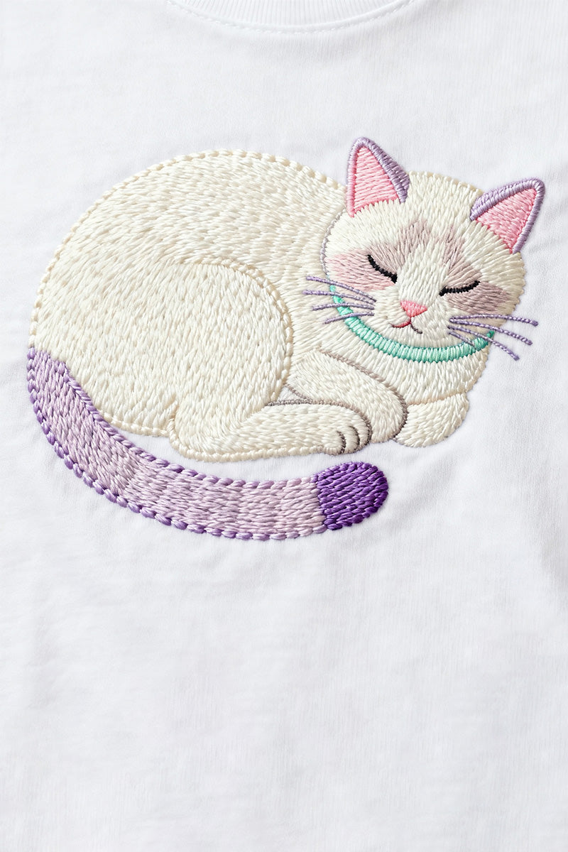 Cozy Cat Embroidered T-Shirt