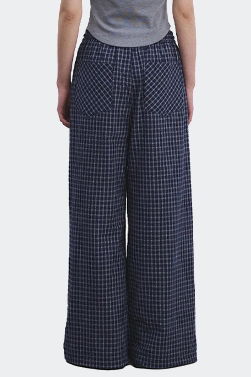 Checked Drawstring Wide Leg Pants