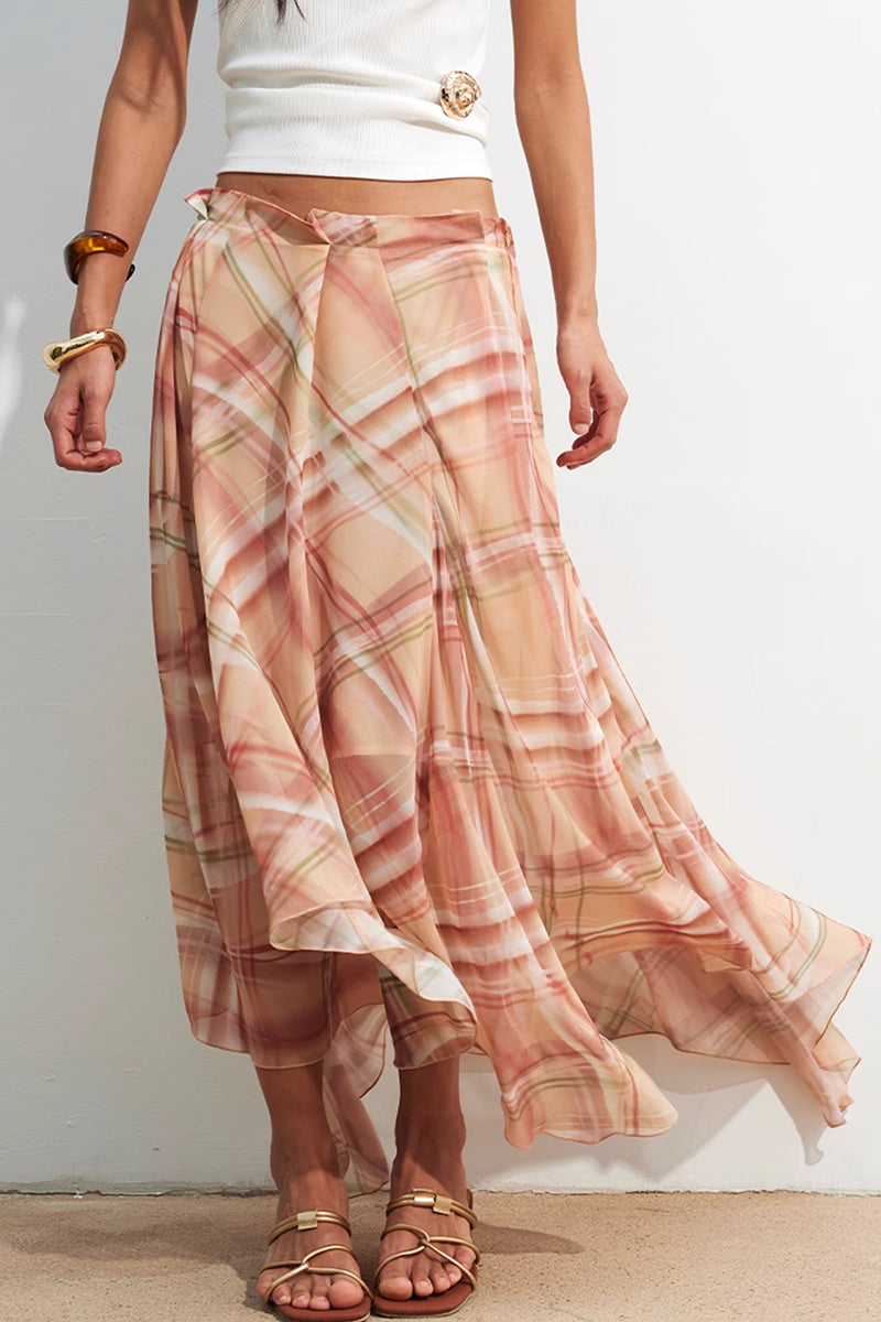 Flowy Plaid Wrap Skirt