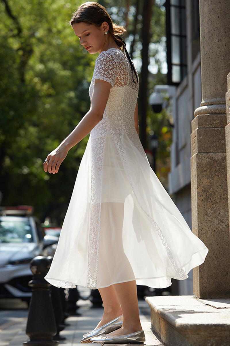 Lace Panel Midi Dress
