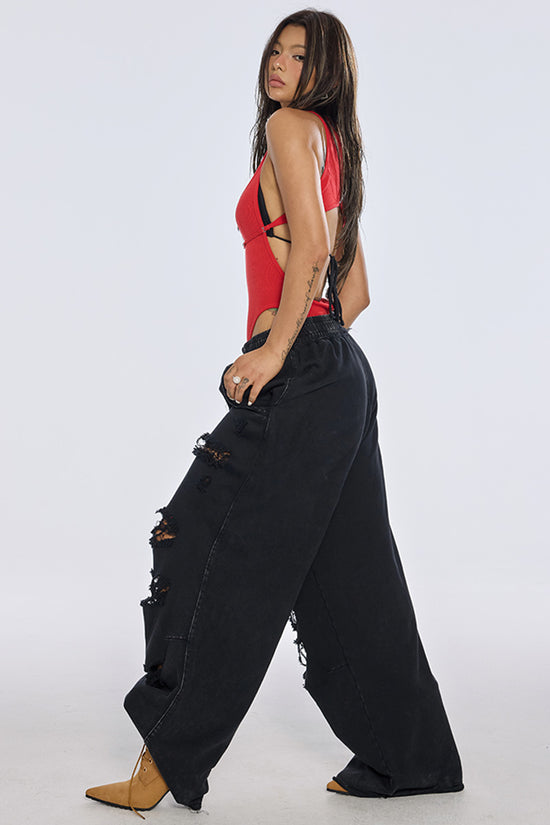 Distressed Slouchy Fit Jogger Pants