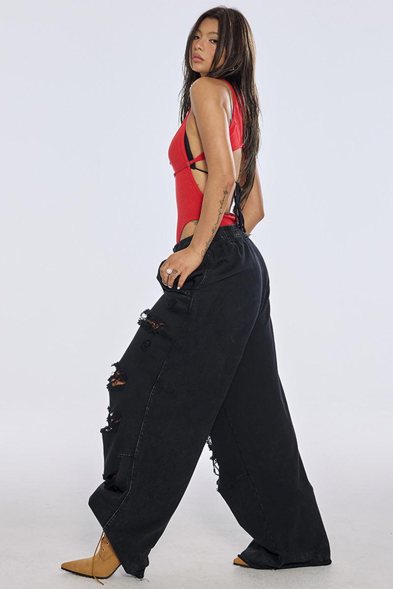 Distressed Slouchy Fit Jogger Pants
