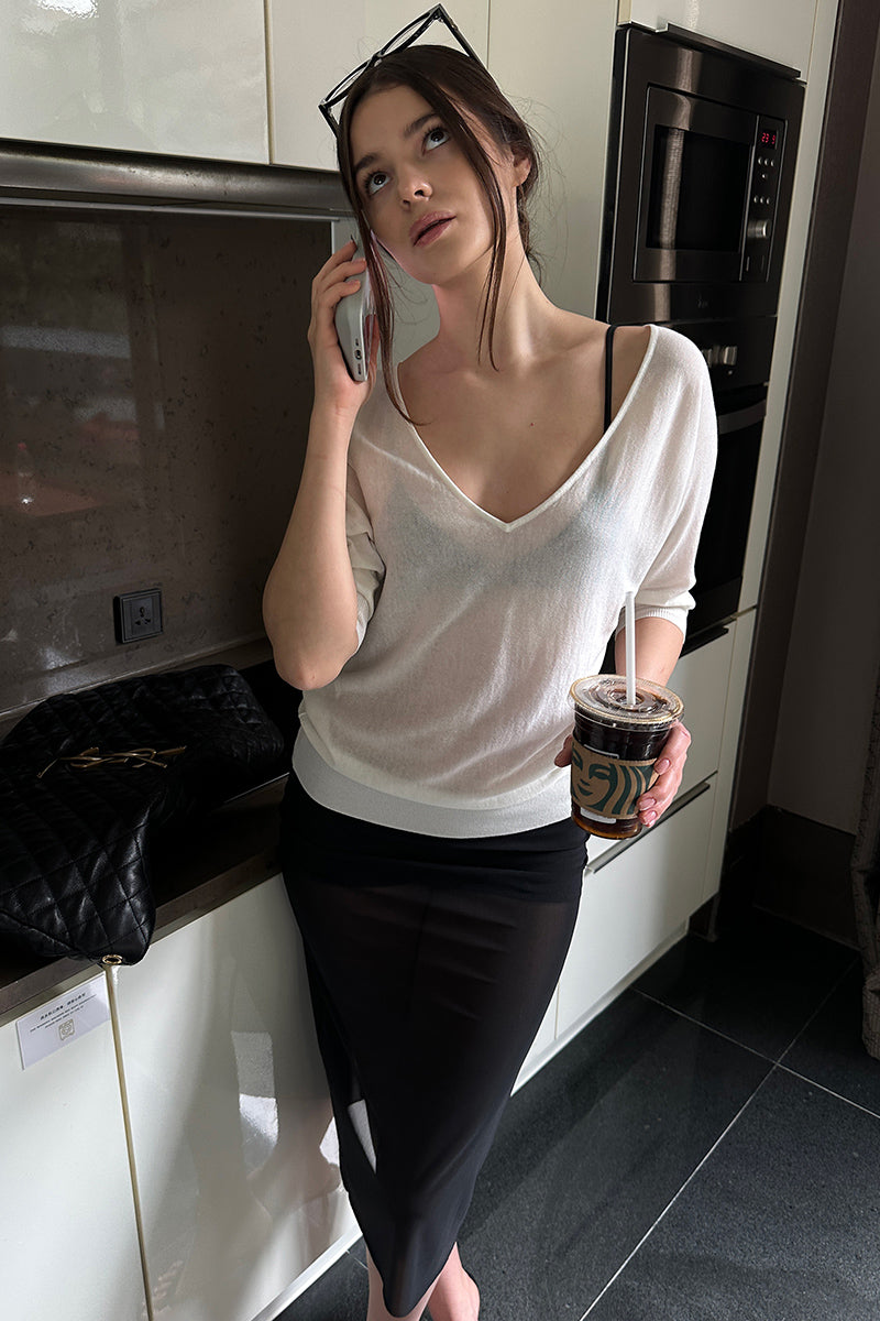 Deep V-Neck Knit Top