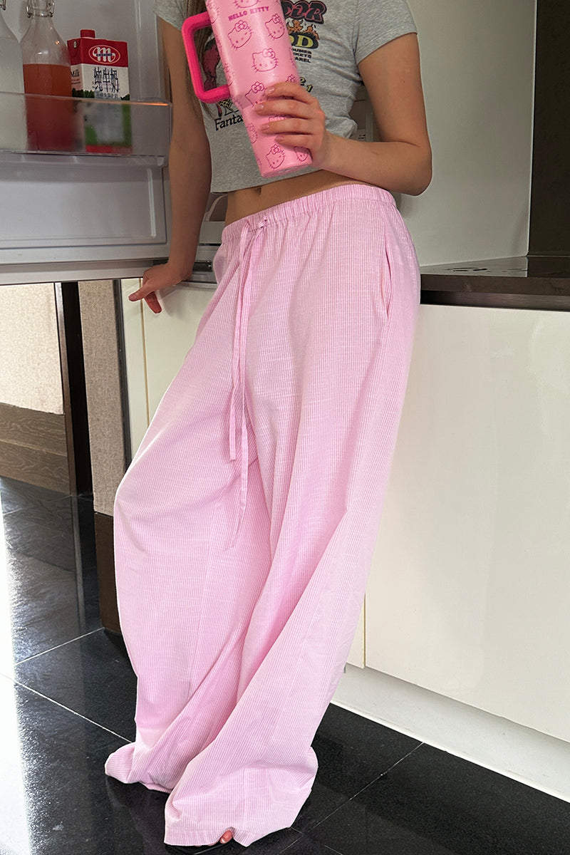Pink Striped Elastic Waist Pants