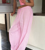 Pink Striped Elastic Waist Pants