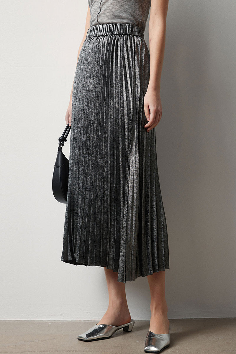 Metallic and Animal Print Pleated Skirt