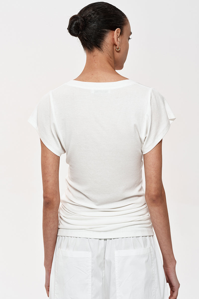 V-Neck Ruched Cap Sleeve T-Shirt