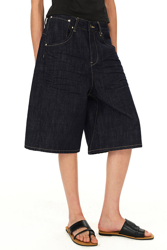 Dark Wash Wide Denim Shorts