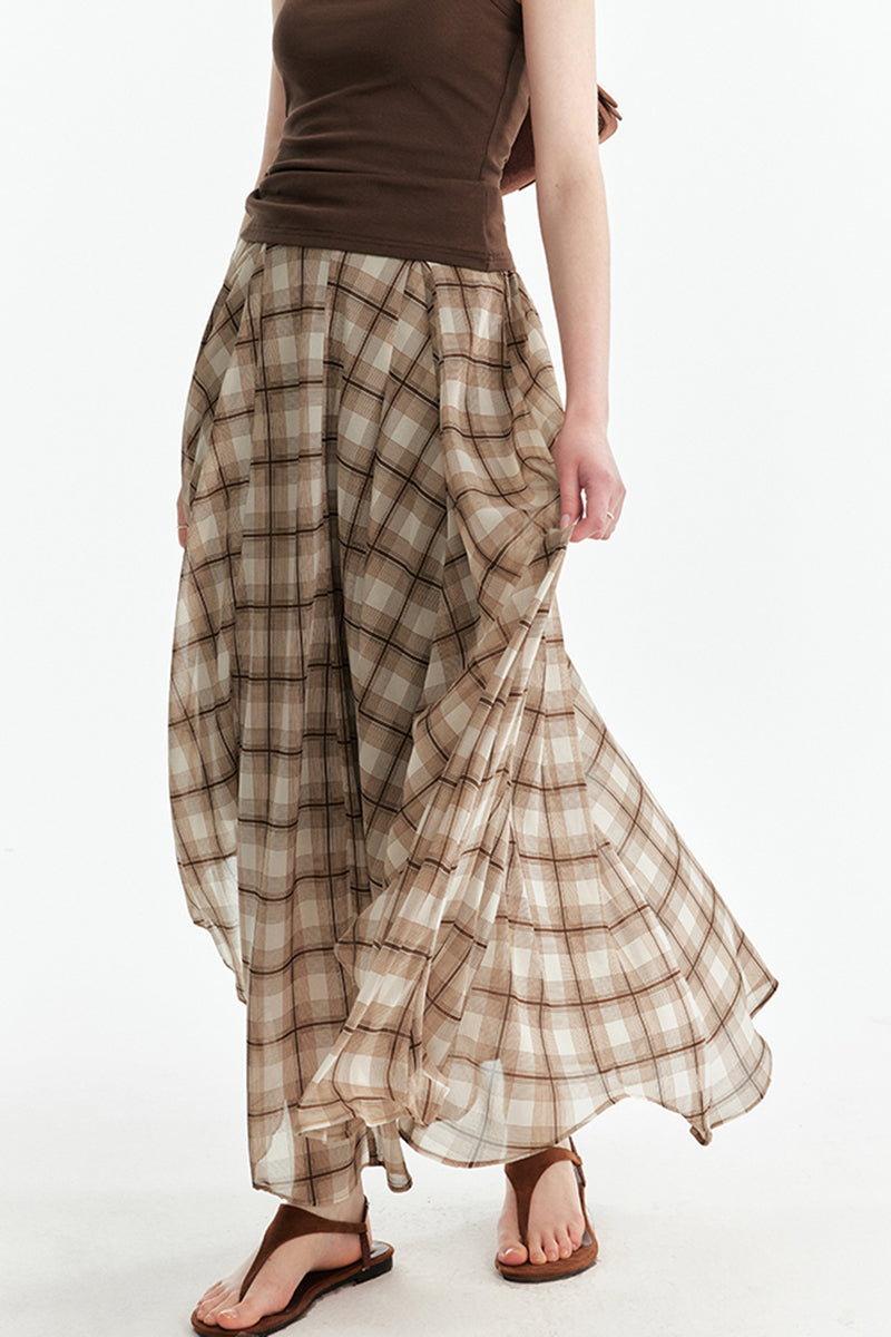Plaid Flowy Maxi Skirt