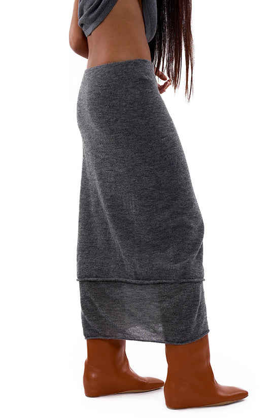 Layered Hem Knit Maxi Skirt