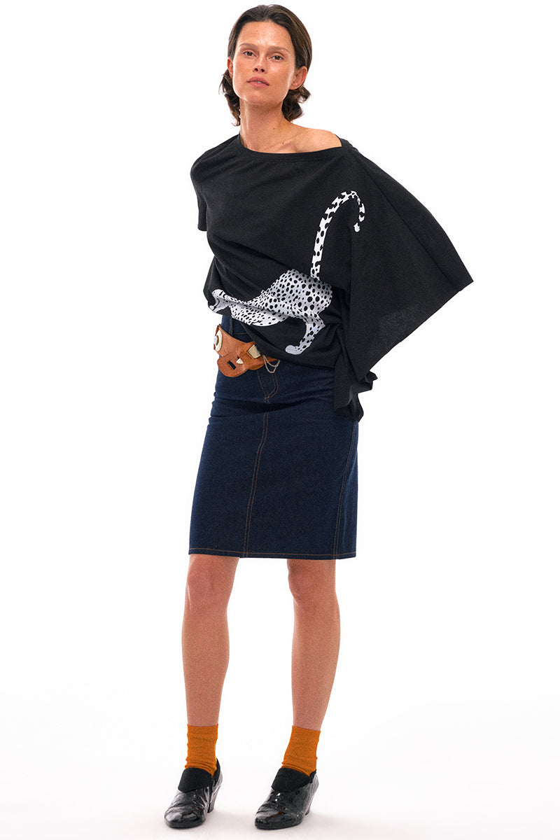Asymmetrical Panther Print Knit Top