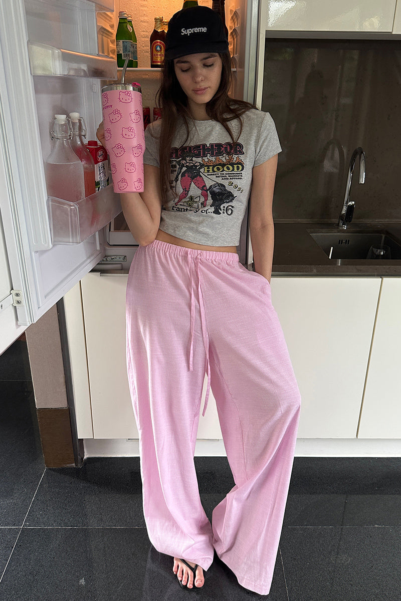 Pink Striped Elastic Waist Pants
