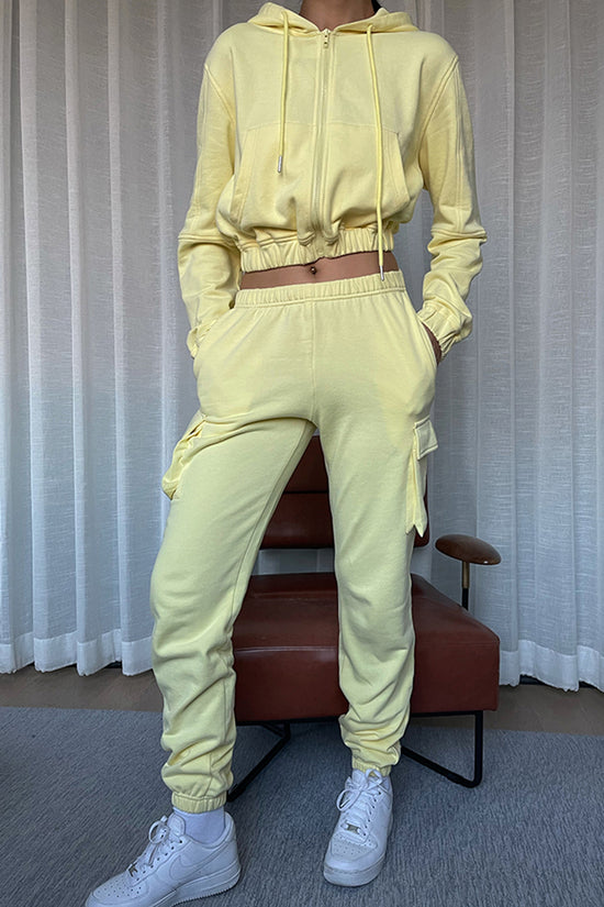 Drawstring Hoodie and Cargo Pants Set